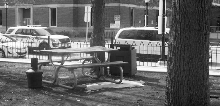 Picnic table next to street
